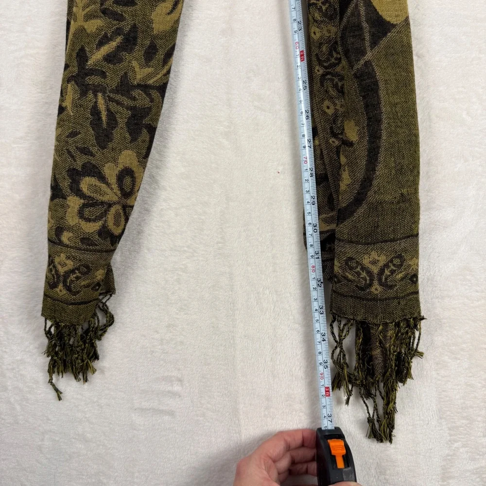Luxury Pashmina Silk Blend Scarf Shawl‎ Wrap Gold Black Paisley Floral Tassel